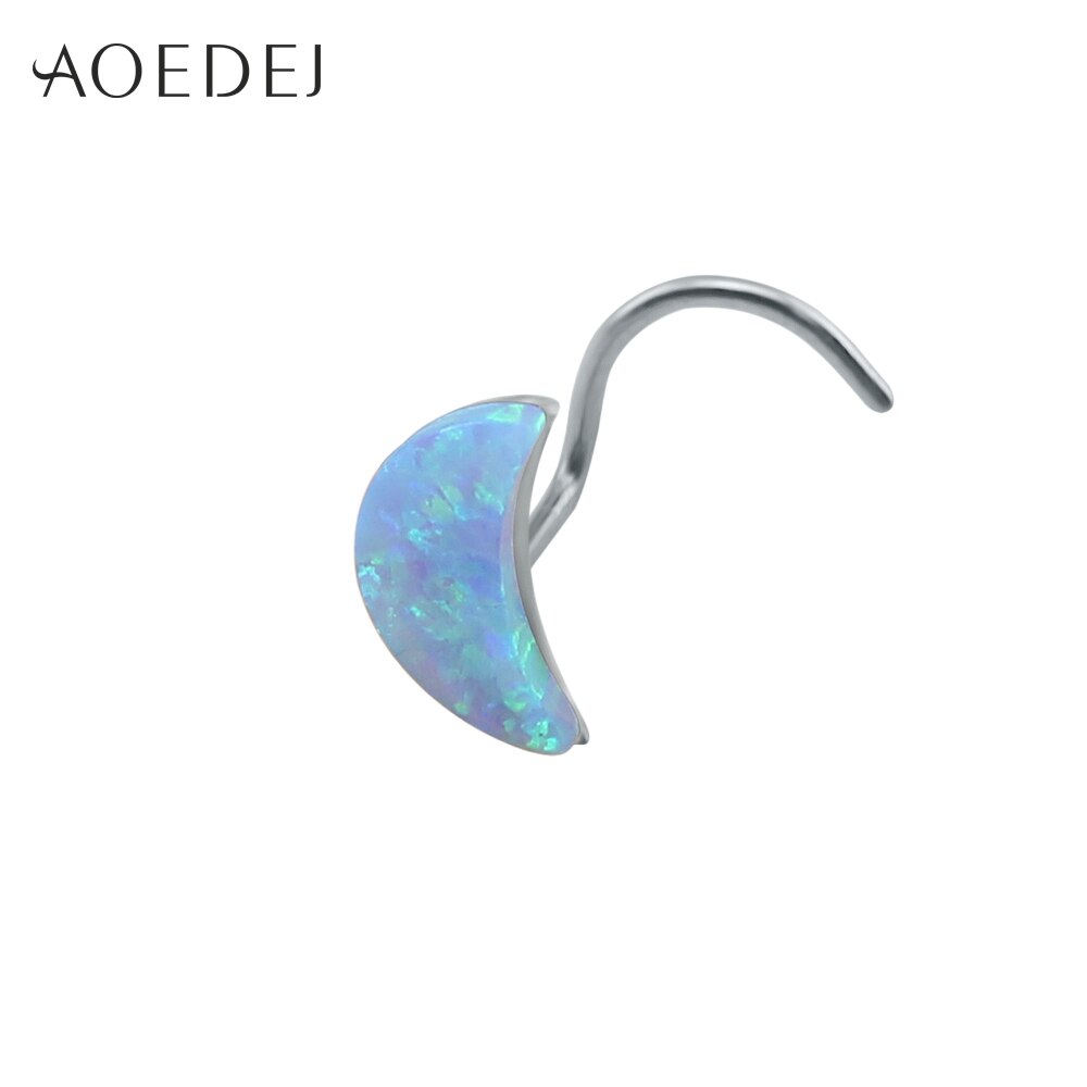 Piercing Nez - Pierre Opale Feuille Lune Bleue - Form L 20g - Bijou Corps Acier Inoxydable: Bleu ciel