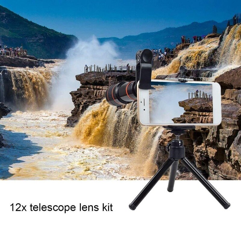 Camera Kit 12X Zoom Lens Voor Smartphone Telescoop Camera Lente Telefoon Telescoop Fisheye Macro Lens Statief Clip