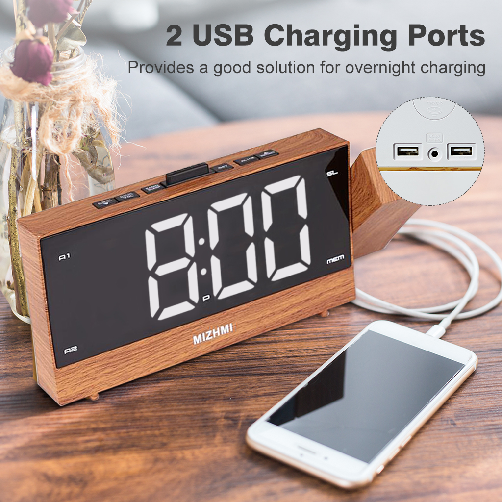 Projection Radio Alarm Clock LED Digital Desk Table Watch Snooze Function Adjustable Projector FM Radio with Sleep Timer