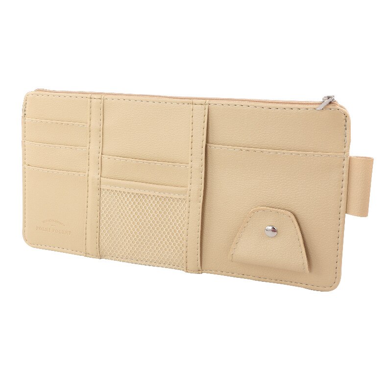 IKSNAIL-Soporte Organizador Universal para visera de coche, Funda de cuero PU para gafas de tarjeta, accesorios para coche, visera organizadora, estilismo para coche: Beige