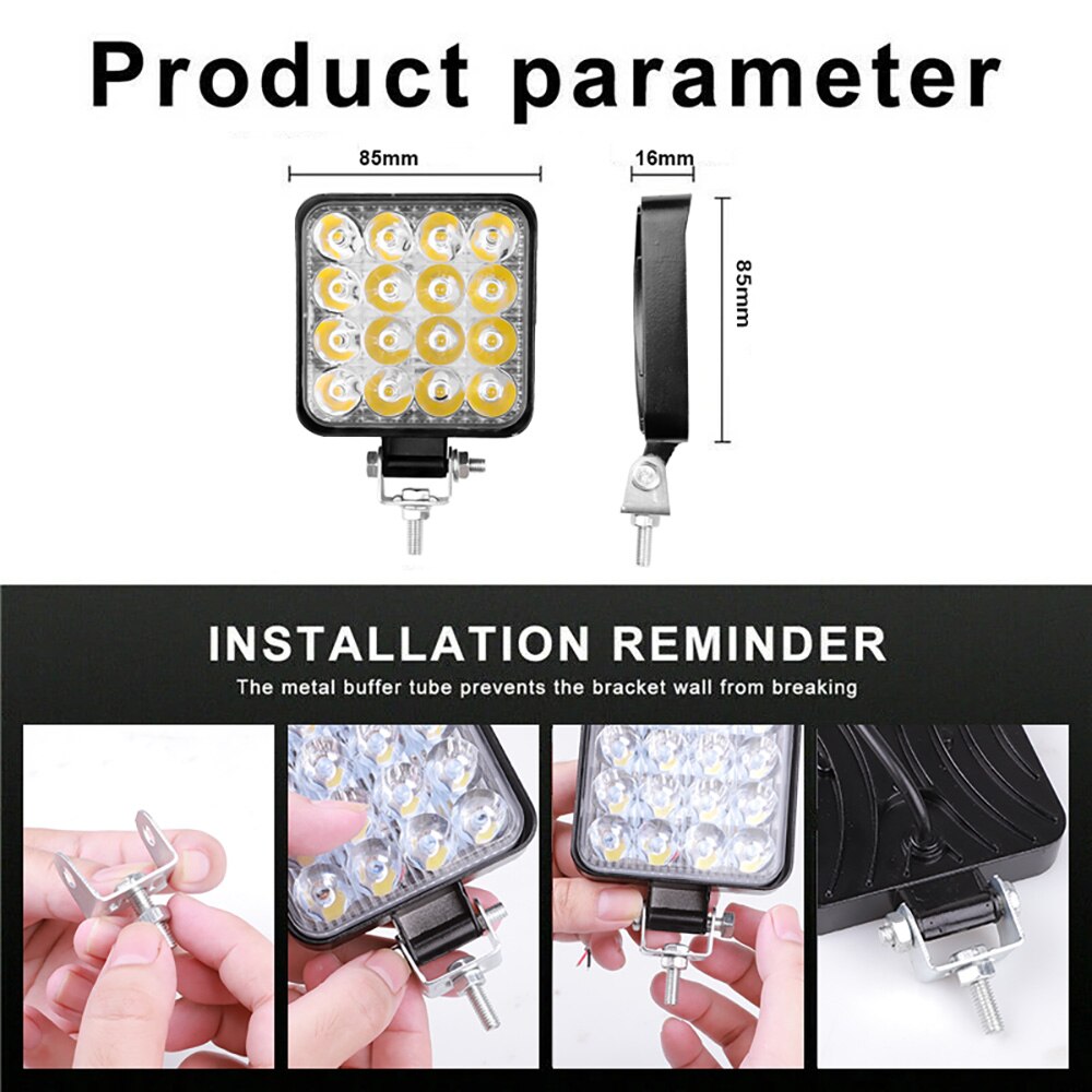 Car Led Light Bar 48W Work light 16LED 12V Fog Lamp LED Tractor Headlight for Offroad Truck Combo Boat Auto 1/2/4pcs