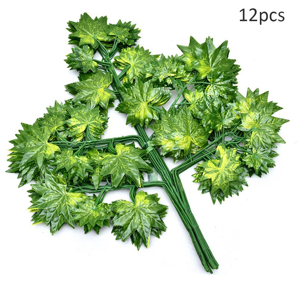 12 kpl/erä muovipuu keinotekoinen ficus-lehti ginkgo biloba oksat ulkona käsintehdyt lehdet tee-se-itse juhliin kotitoimiston koristeluun: Hopea