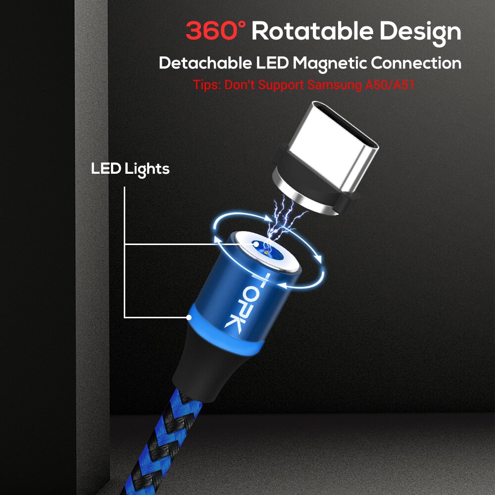 Magnet ladekabel 3 in 1 topk 360 rotation magnet telefon ladekabel mit led-licht für micro usb typ c kabel