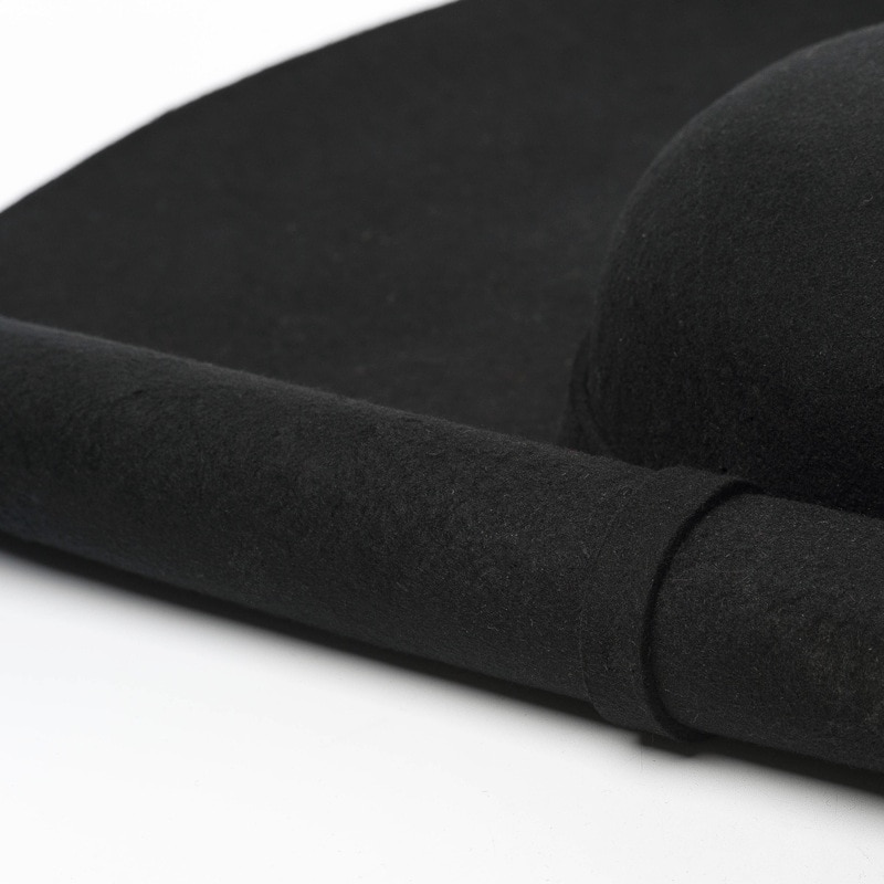 Otoño Invierno, sombrero de lana de mujer grande prensado, sombrero de fieltro de gran tamaño, sombrero redondo de ala ancha para mujer, sombreros negros tocados