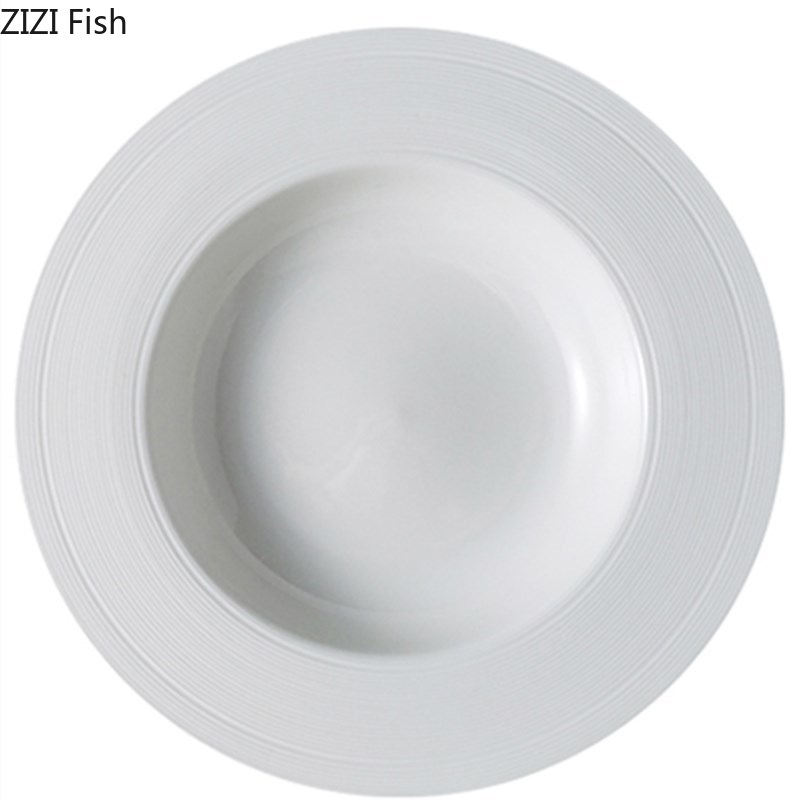 Assiette à dîner en céramique blanche, plats exquis de décoration, assiette à Steak et à Dessert, vaisselle ronde de cuisine pour la maison