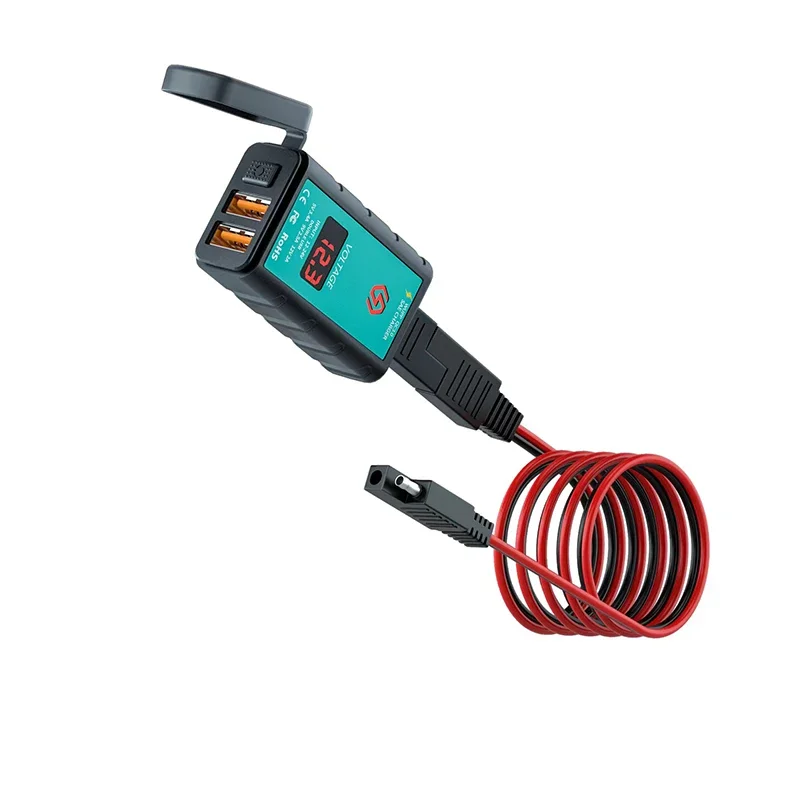 12V USB Motorcycle Charger Waterproof Switch With Voltmeter Fast Charging Adapter SAE To USB Type-C Socket Motorbike Accessories: B 1M dual QC3.0