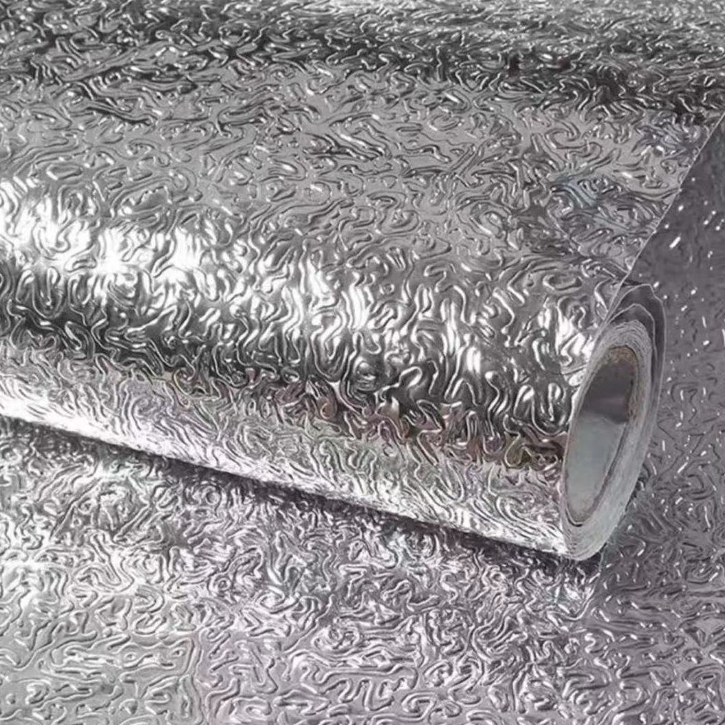 Lámina de aluminio autoadhesiva para cocina, rollo de aceite para cocina de 60x200cm, 5m y 10m, impermeable, para cajón de armario y rombos: Orange peel pattern / 60X200cm