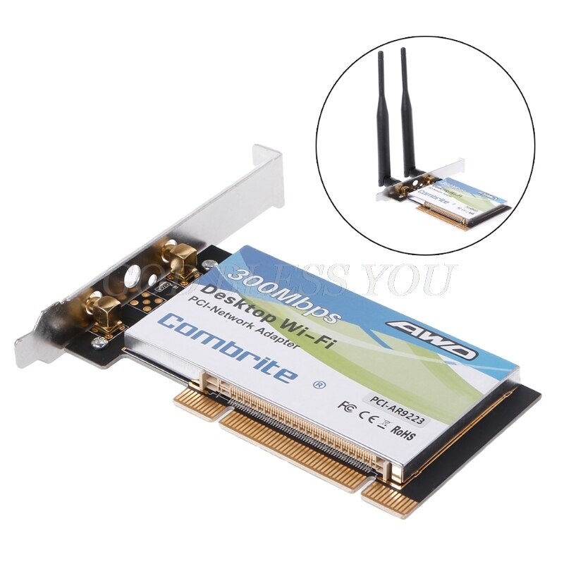 Adaptateur de carte WiFi sans fil AR9223 PCI 300M, avec antenne directe 6db, pour ordinateur de bureau et portable