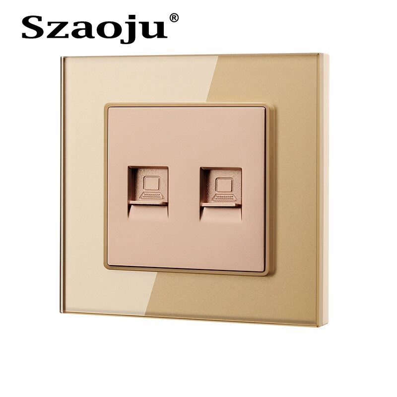 Szaoju Luxury silver-plated TV coaxial socket Antenna/Network/Telephone wall-mounted panel socket crystal tempered glass panel