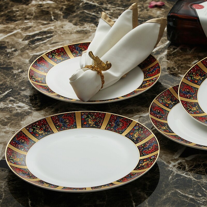 4pcs set, 8inch, fine bone china dinner plates set, noble ceramic dishes, porcelain platter, kitchen plate, steak plate dinning