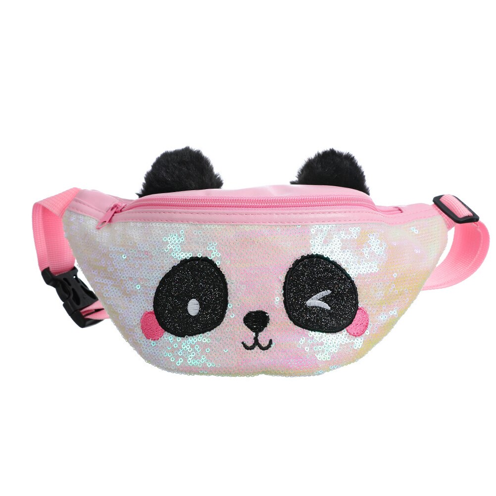 Cute Cartoons Female Waist Bag Kids Fanny Pack Sequined Women Belt Bag Christmas Travel Chest Bag: Pink
