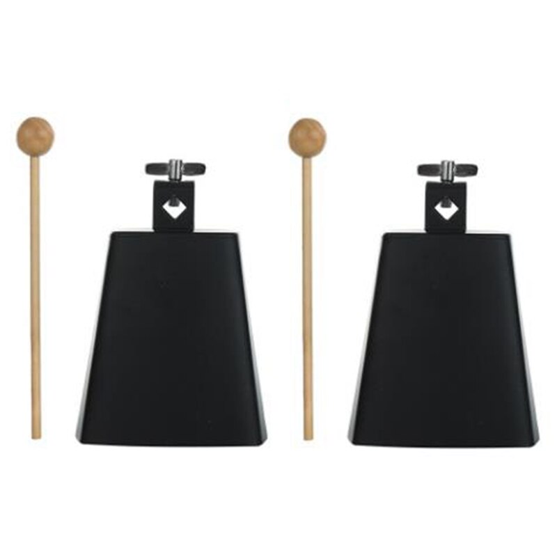 2 Stuks 5 Inch Koe Bel Noise Maker Koebel Percussie Instrument Met Handvat Stok Voor Drum Set Kit Percussie: Default Title