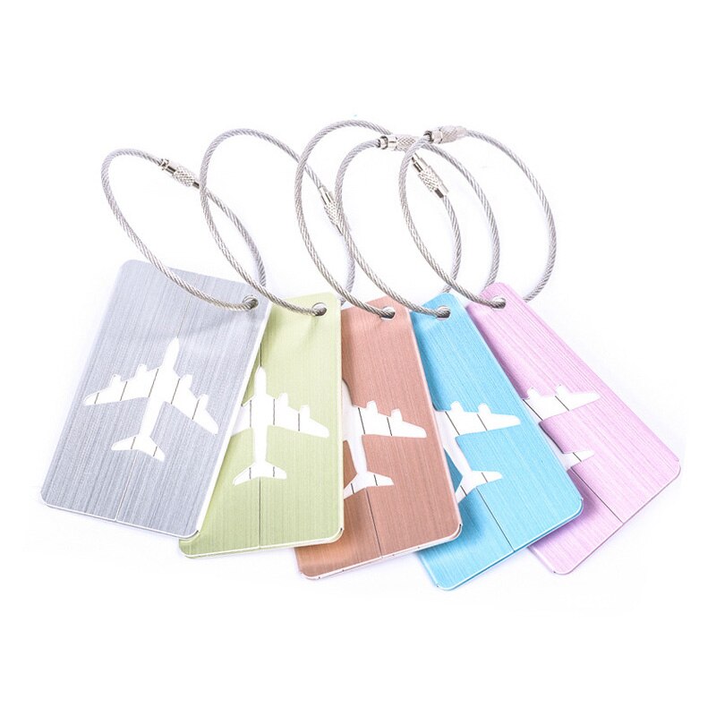 1pc avion forme brossé carré étiquettes de bagages bagages enregistrés ascenseurs d'embarquement accessoires de voyage étiquette de bagage