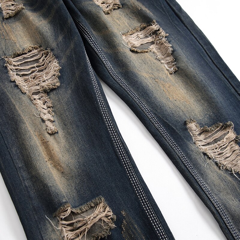 Pantalones vaqueros holgados para hombre, Jeans rasgados y rasgados de estilo Hip Hop, Retro, rodilla, Rap, agujero, cremallera, locomotora, talla grande