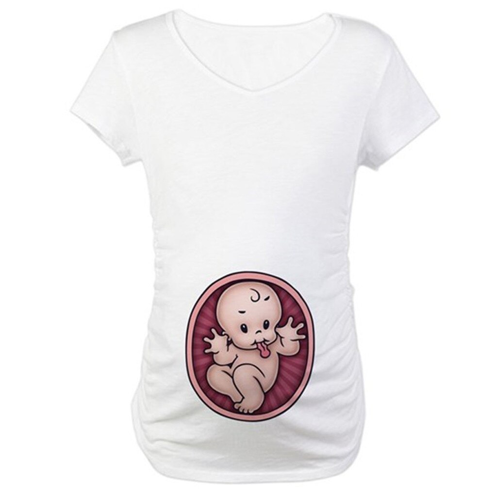 4 # chemise de grossesse maternité mignon bébé imprimer col rond manches courtes T-shirt enceintes hauts Ropa Embarazada Verano Zwanger: WHITE / L