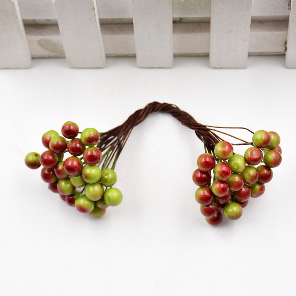 Fleurs artificielles Double tête 9 baies 25 pièces/lot | Décor de fête mariage, décoration artisanale pour bricolage, Scrapbooking: Red and Green