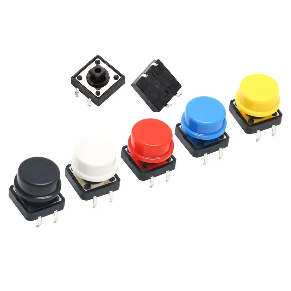 Tactile Push Button Switch Momentary 12*12*7.3MM Micro switch button with knob White Black Yellow Blue Red Kit 12x12x7.3mm: Beige