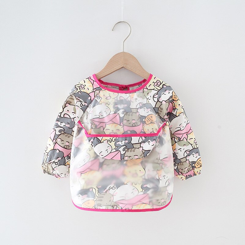 Infant Essen Kinder Zeichnung Lange Kurzarm Schürze Baby Bandana Lätzchen Nette Cartoon Lätzchen Wasserdichte Baby Selbst Fütterung Bib: 12Rose Cat