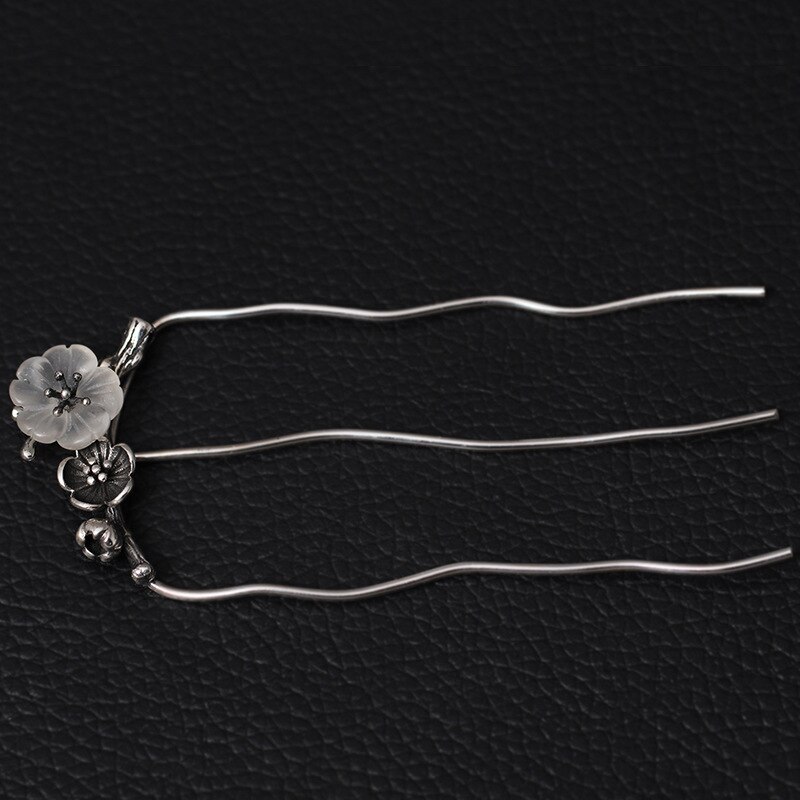 925 sterling silver hairwear Plum blossom Trident Hair Forks vintage ethnic charm beautiful hair jewelry for women: Thai silver