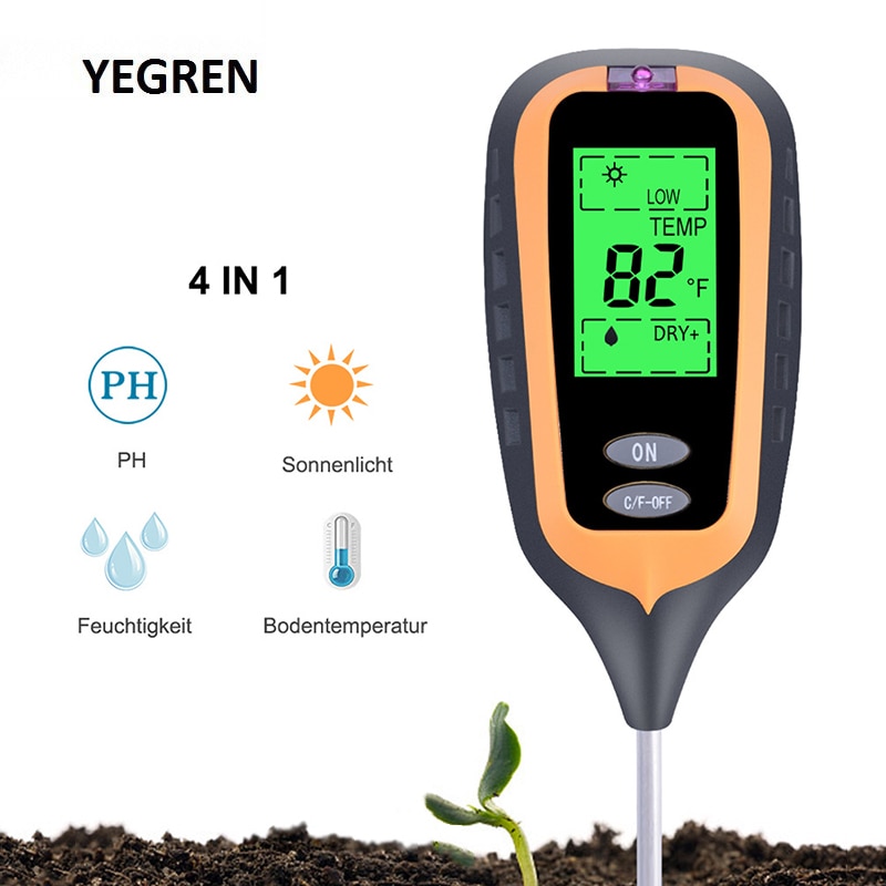 4 In 1 Bodemkartering Instrument Digitale Ph Meter Bodem Zonlicht Hygrometer Temperatuur Tester Met Lcd-scherm Voor Farm Planten
