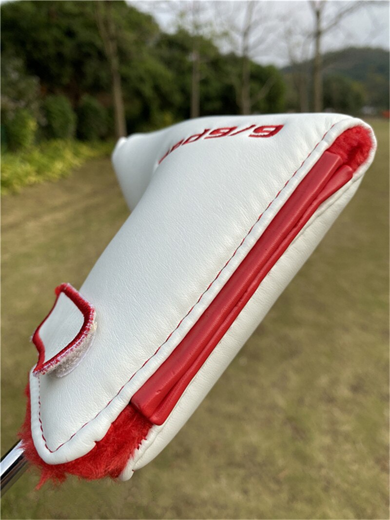 RED Golf Putter Head Cover With Magnetic Closure White PU Leather Blade Golf Putter Headcover For Man Women