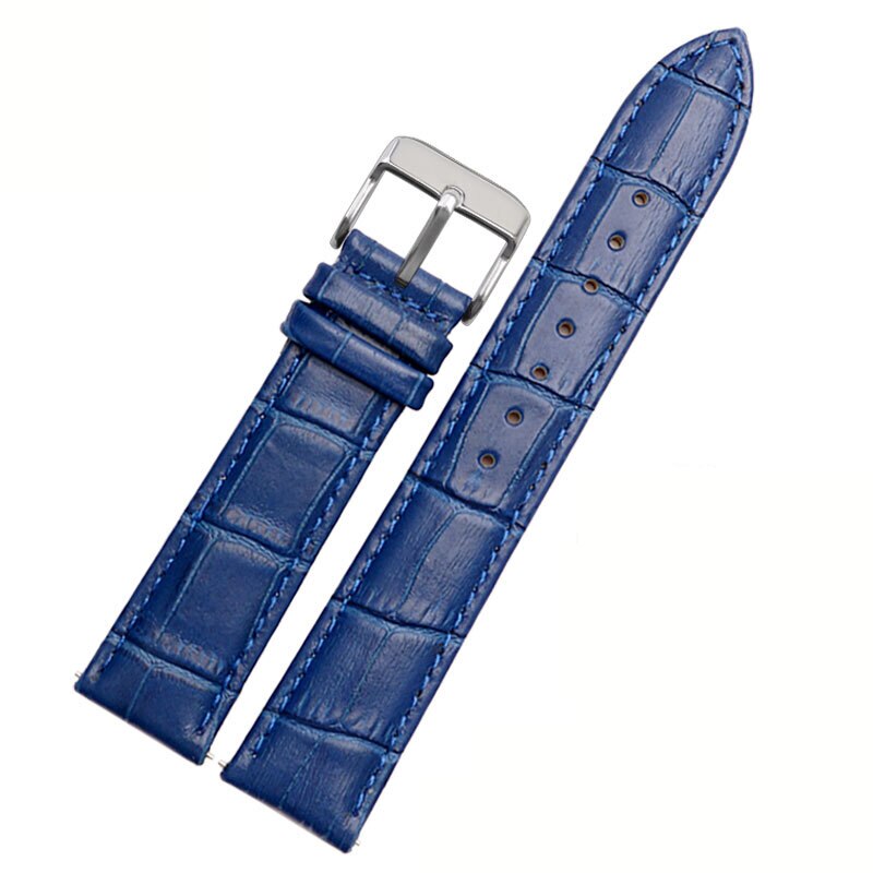 22Mm Blauw Lederen Horloge Band Stalen Horloge Gesp Met Lente Pins: blue