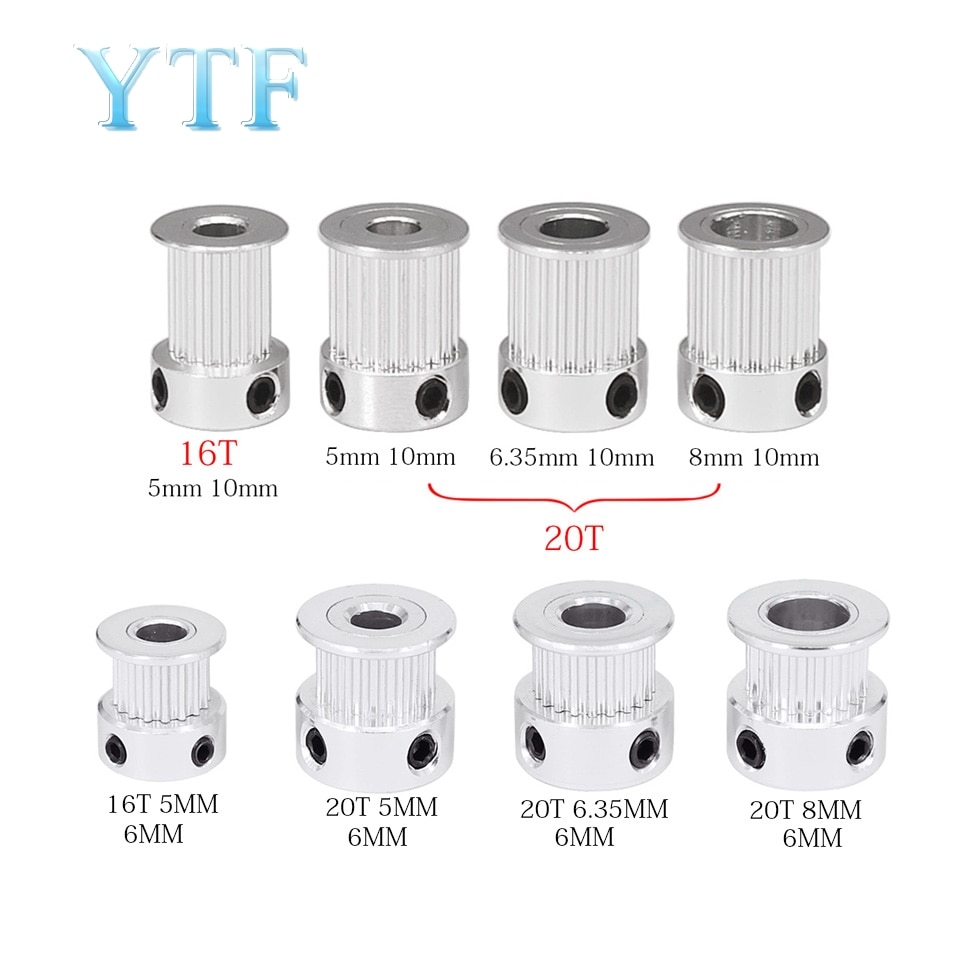 3D drucker teile 2GT GT2 Aluminium Timing Pulley 20 zahn 16 zähne Bohrung 5 6 6,35 8 mm Synchron Rad breite 6mm 10mm