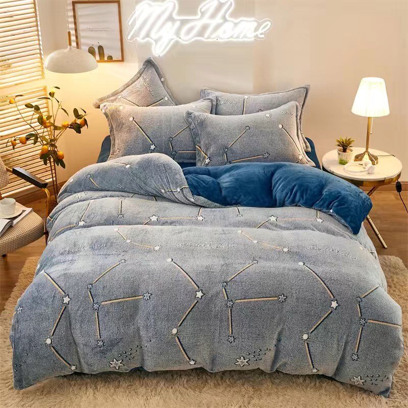Justchic Sterrenhemel Grijs Dekbedovertrek Winter Dubbelzijdig Sneeuwvlok Fluwelen Warm Dekbedovertrek Kussensloop Kinderen Volwassen Beddengoed Cover: A / 1pcs 150x200cm