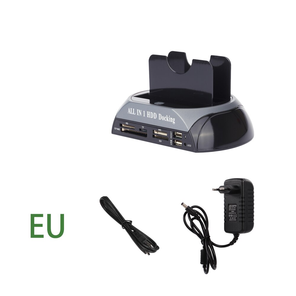 2.5 " 3.5 sata/ide hdd-fodral 2-- docka dual bay hårddisk dockningsstation e-sata kortläsare hub usb-hölje hdd-hölje eu-kontakt: Svart eu