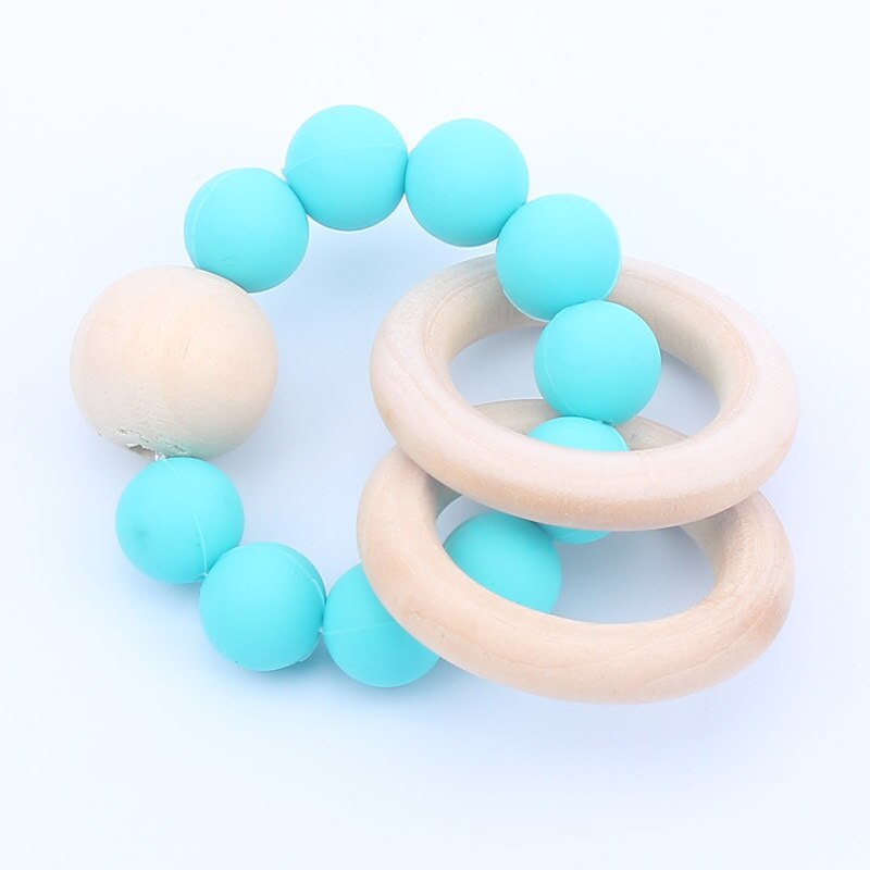 Pulsera de dentición de silicona para bebé, mordedor de madera, cuentas de silicona, dientes, Muelas de la dentadura, sonajero de madera, juguete de silicona para bebé: Verde claro