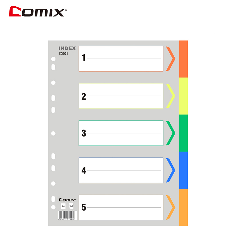 Comix IX901 – carte index en papier A4, 11 trous, pour l'affichage des documents, 5 paquets/lot