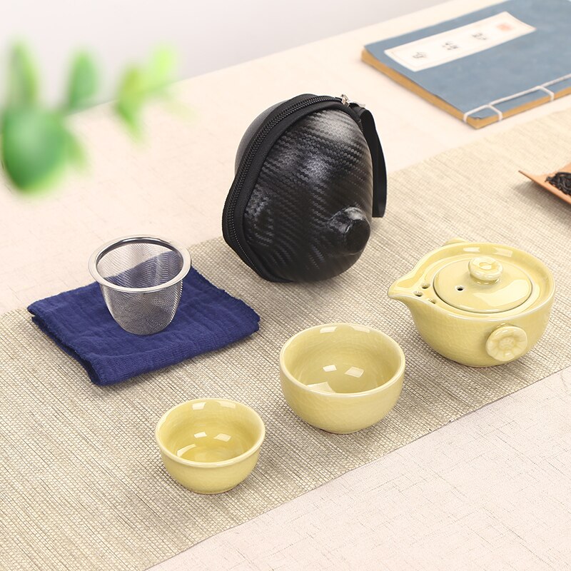 Chinese Kung Fu Tea Set Ceramic Portable Teapot Set Outdoor Travel Gaiwan Tea Cups of Tea Ceremony Teacup Fine: D