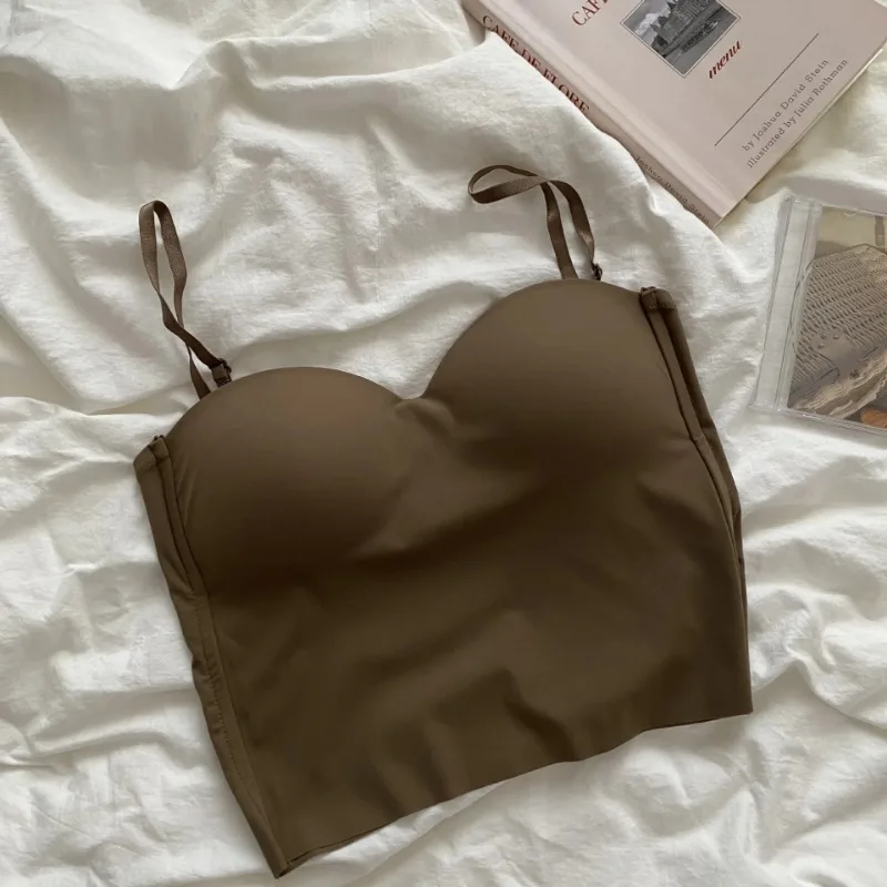 Sömlös linne för kvinnor fitness crop tops sommar tunna sexiga matchande casual linnen i issiden: Kaffe