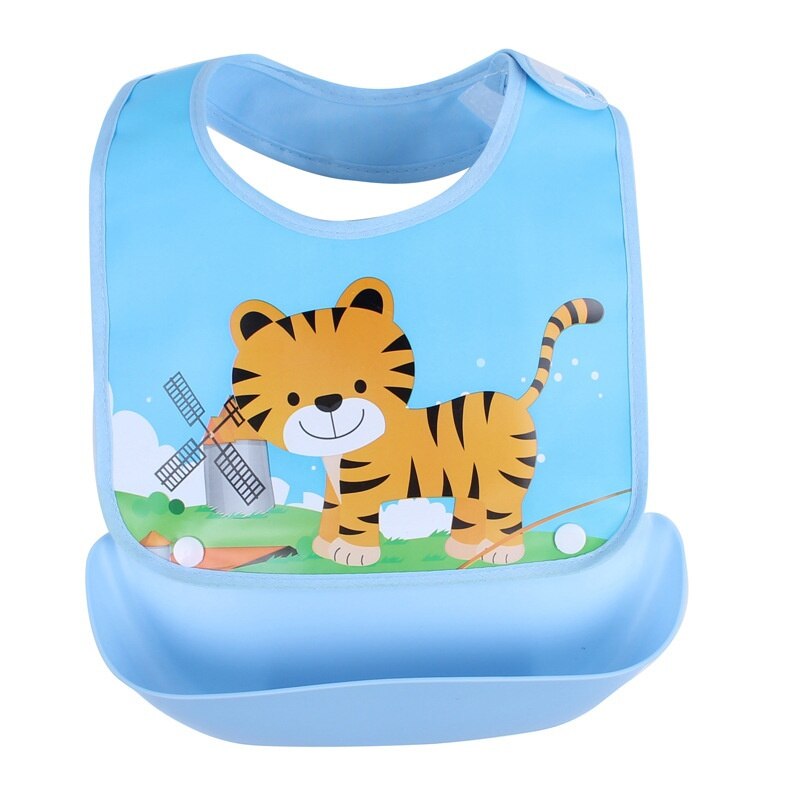 Afneembare Slabbers Waterdichte Baby Peuter Kids Schorten Bib Baby Speeksel Handdoeken Leuke Baby Cartoon Feeding Bib: Blue Tiger
