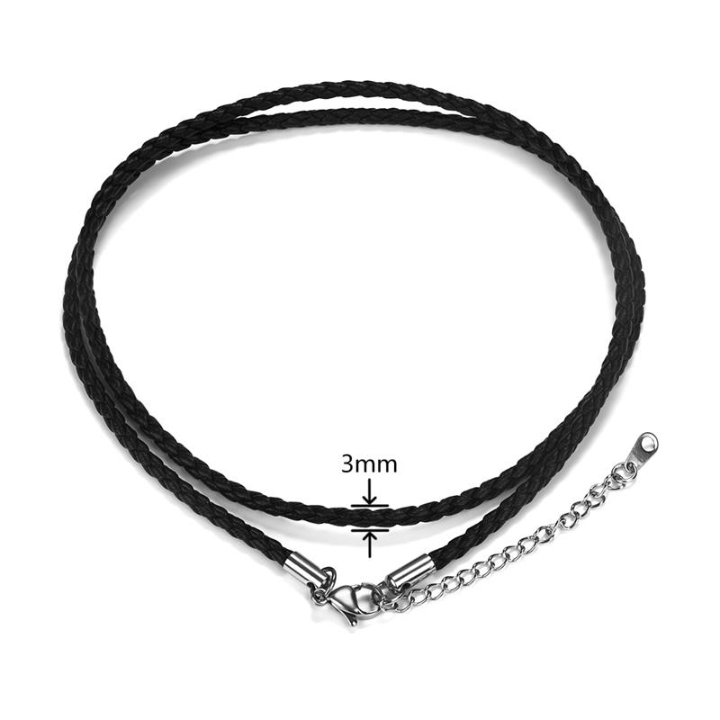 Schwarze, geflochtene halskette aus 50cm pu-lederkordeln für damen und herren, diy-Halsband mit karabinerverschluss und verlängerungskette