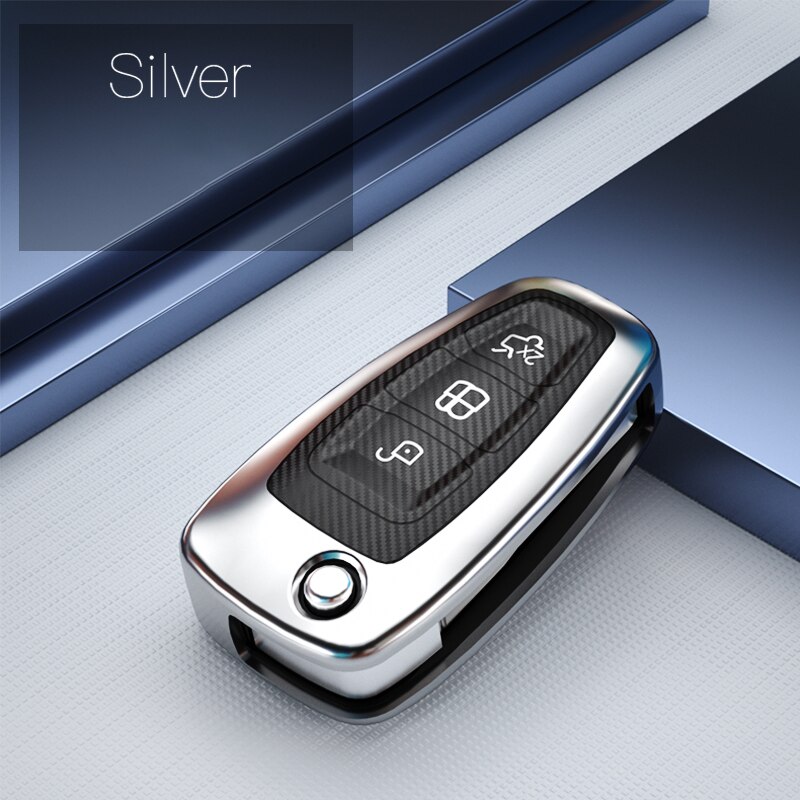 TPU Carbon Fiber Car Key Case Cover Fob For Ford Focus 2 3 MK3 Ranger C-Max S-Max Mondeo Fuga Galaxy Transit Tourneo Custom: Sliver