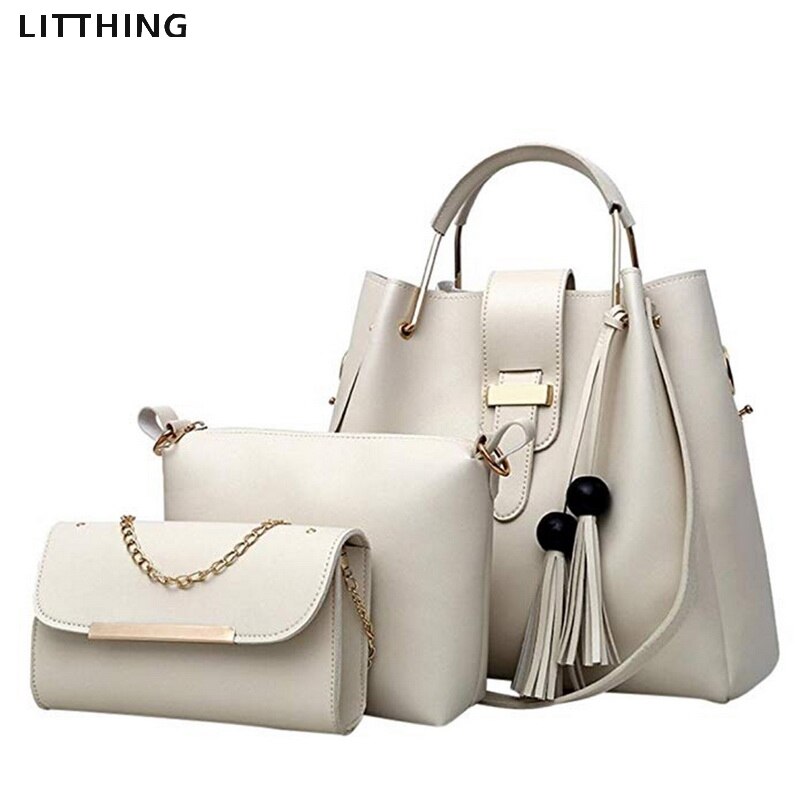 Litthing 2pcs/set Women Handbags Fashio Casual Luxury Handbags Shoulder Bags Bags Women Bag: white B-3PCS