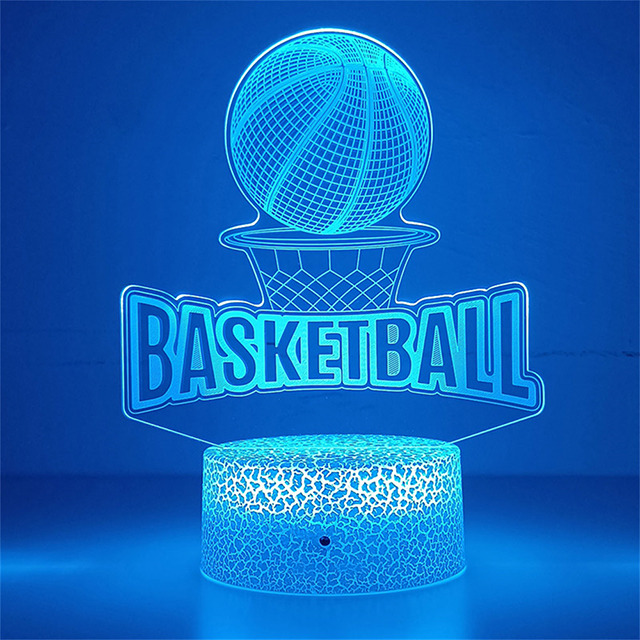 Lámpara de noche de ilusión 3d, holograma de bola de baloncesto, luz nocturna acrílica para decoración de habitación, único para dormitorio de estudiantes: Rojo / Azul