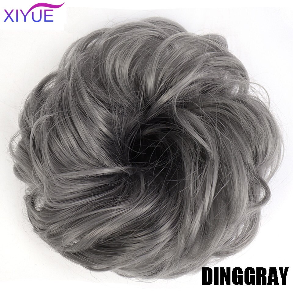 XIYUEMessy Scrunchies Donut Bun Synthetic Hair Chignon Straight Elastic Band Hair Extensions Heat Resistant Hairpieces For Women