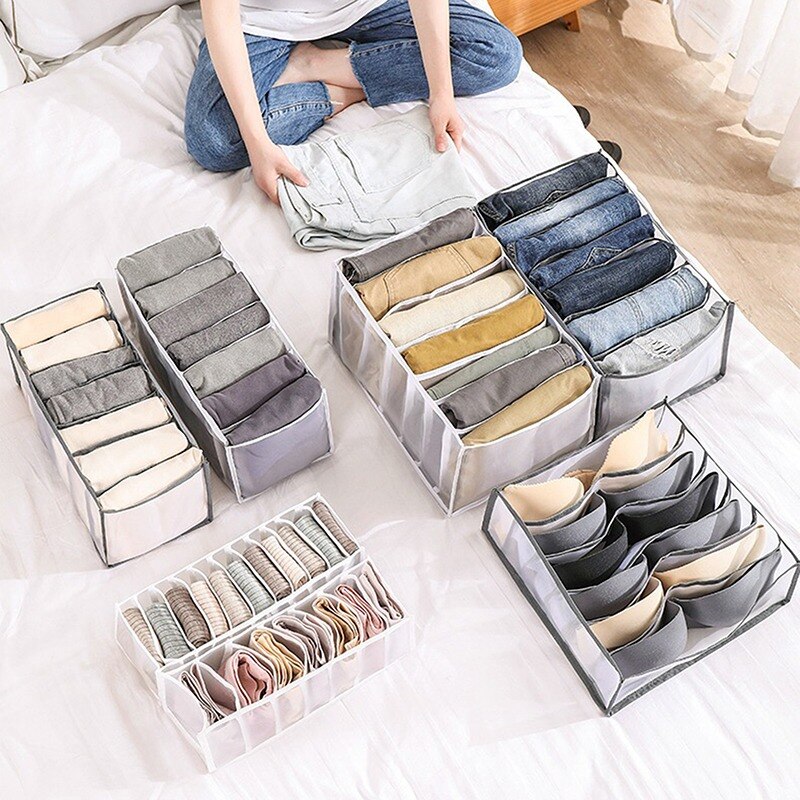 Anpassbare Jeans-Aufbewahrungsbox mit Fächern, Socken, Kleidung, Unterhosen, Schubladenteiler, Unterwäsche-Aufbewahrungsbox, Schrank-Organizer