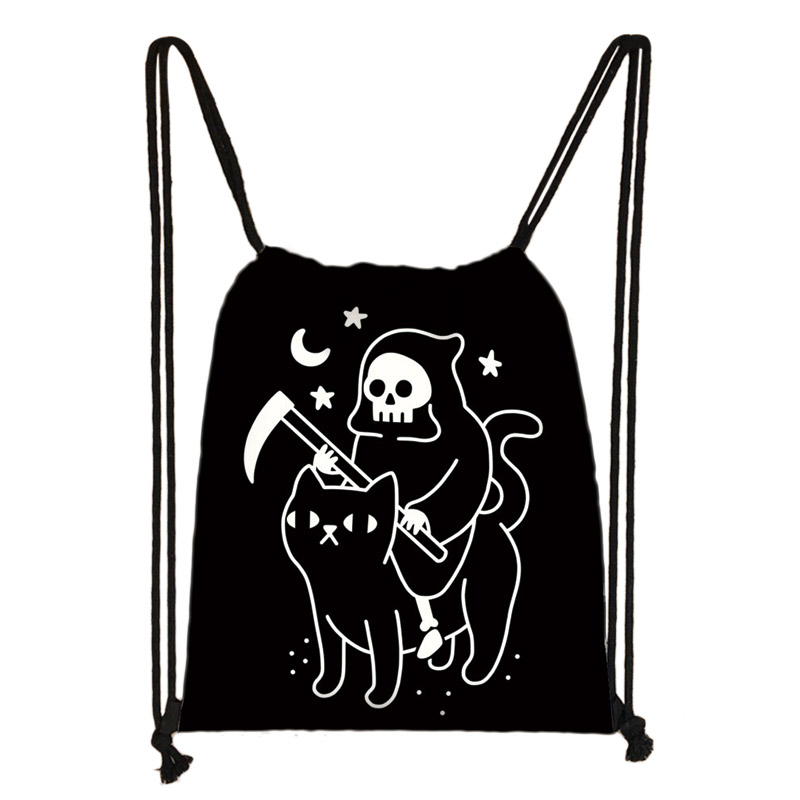 Mochila Cool Death Skull para hombre y mujer, bolsa de viaje con cordón, para guardar zapatos, de lona