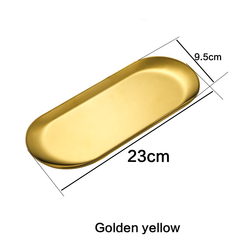 stainless steel plate restaurant tray snack western steak home kitchen tools Fruit plate barbecue plate gold and silver optional: Golden yellow  B
