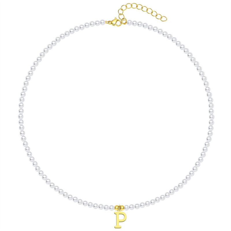 Gouden Letters Initial Hanger Ketting Diy Naam Gesimuleerde Parels Kralen Kettingen voor Vrouwen Parel Vrouw Choker Sieraden: Black Gun Plated