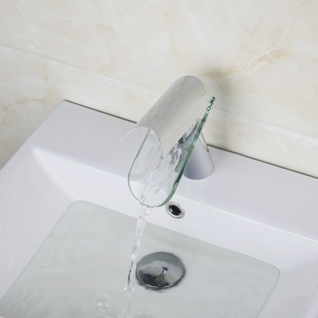 Waterfall Bathroom Sink Tap Faucet Glass Spout Brass Single Handle Kitchen Sink Basin Faucet