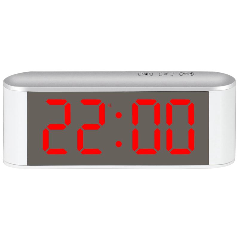 Hd Digitale Display Led Spiegel Wekker Elektronische Thermometer Wekker Met Druk Op Knop Helderheid Verstelbare Klok