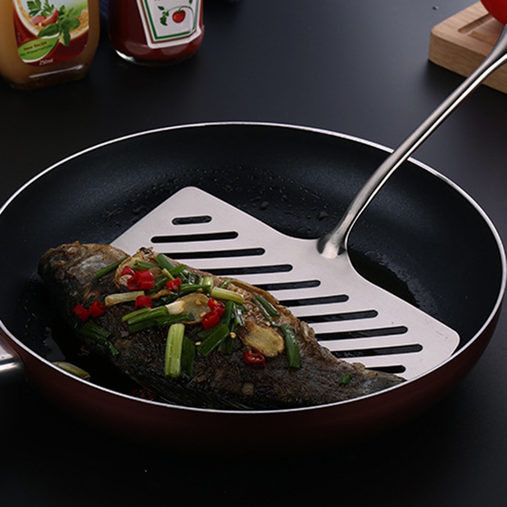 Fish Frying Spatula Rustproof Stainless Steel Slotted Fish Turner Steak Server for Kitchen