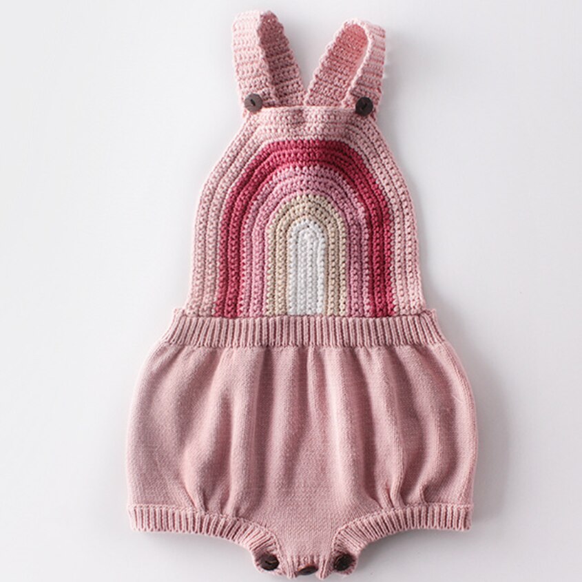 Tricoté bébé vêtements arc-en-ciel bébé fille garçons barboteuse sans manches coton -né bébé barboteuse bébé combinaison garçon barboteuse bébé fille: Rose / 80cm