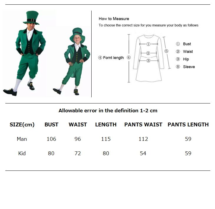 Men's Kid Irish St Patrick's Paddys Day Costume Ireland Traditional Festival Fantasia Fancy Dress
