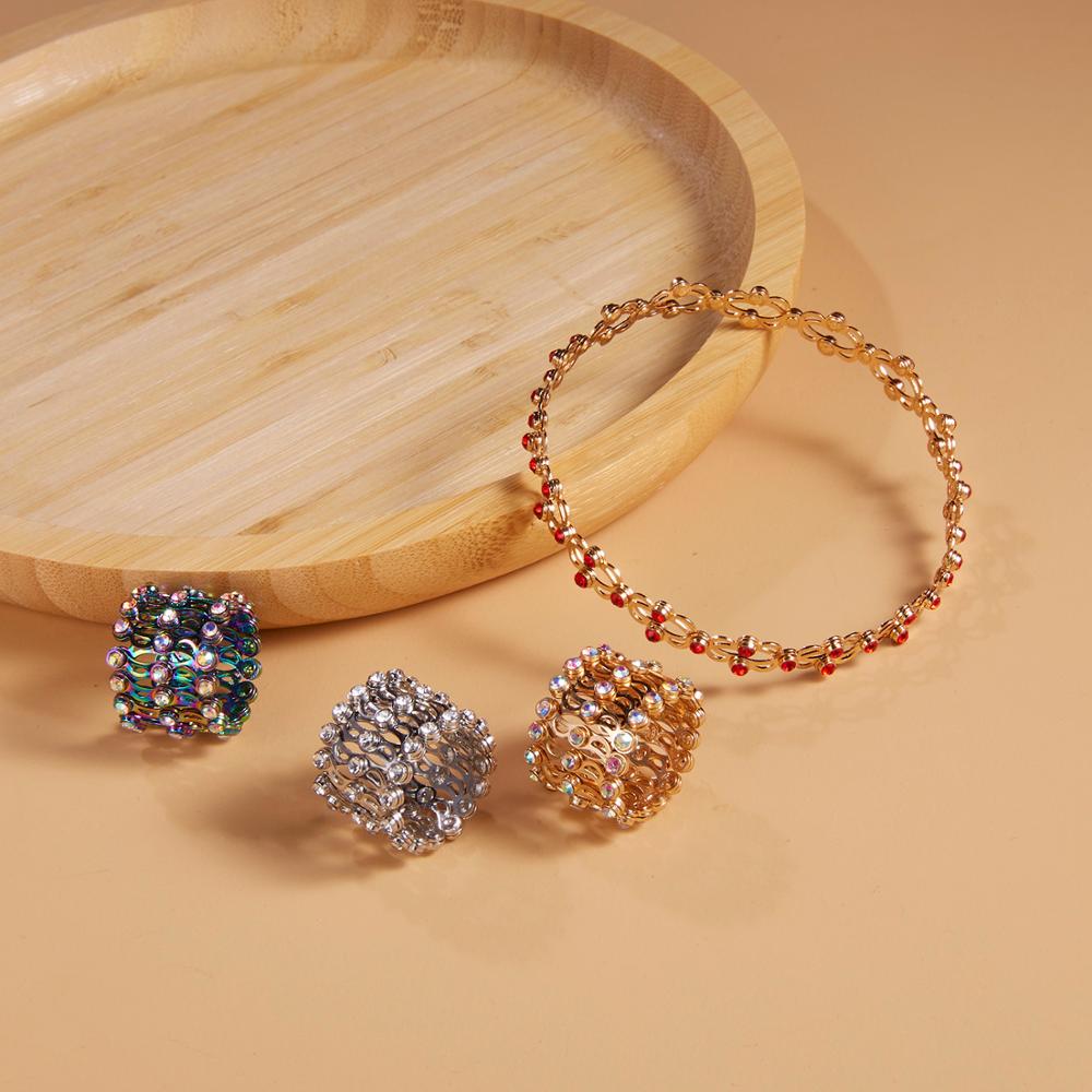 2 In 1 Magic Retractable Ring Bracelet Stretchable Twist Folding Ring Crystal Rhinestone Bracelets Women Jewelry