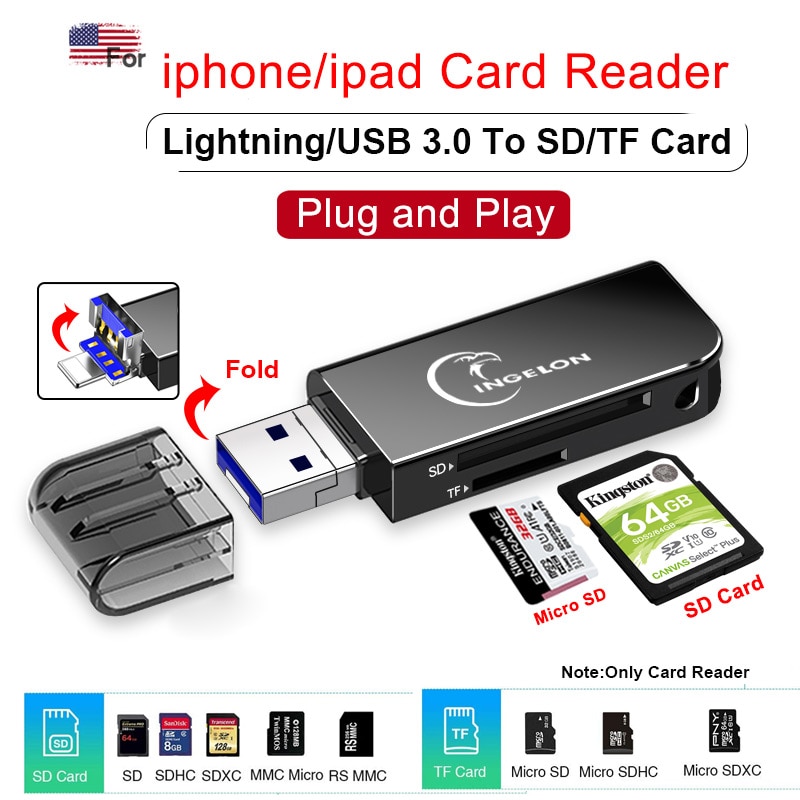 INGELON 2 in 1 Metal Micro SD Card Reader Lightning to SD Card USB 3.0 to Micro SD Adapter for iphone ipad Laptop Accessories